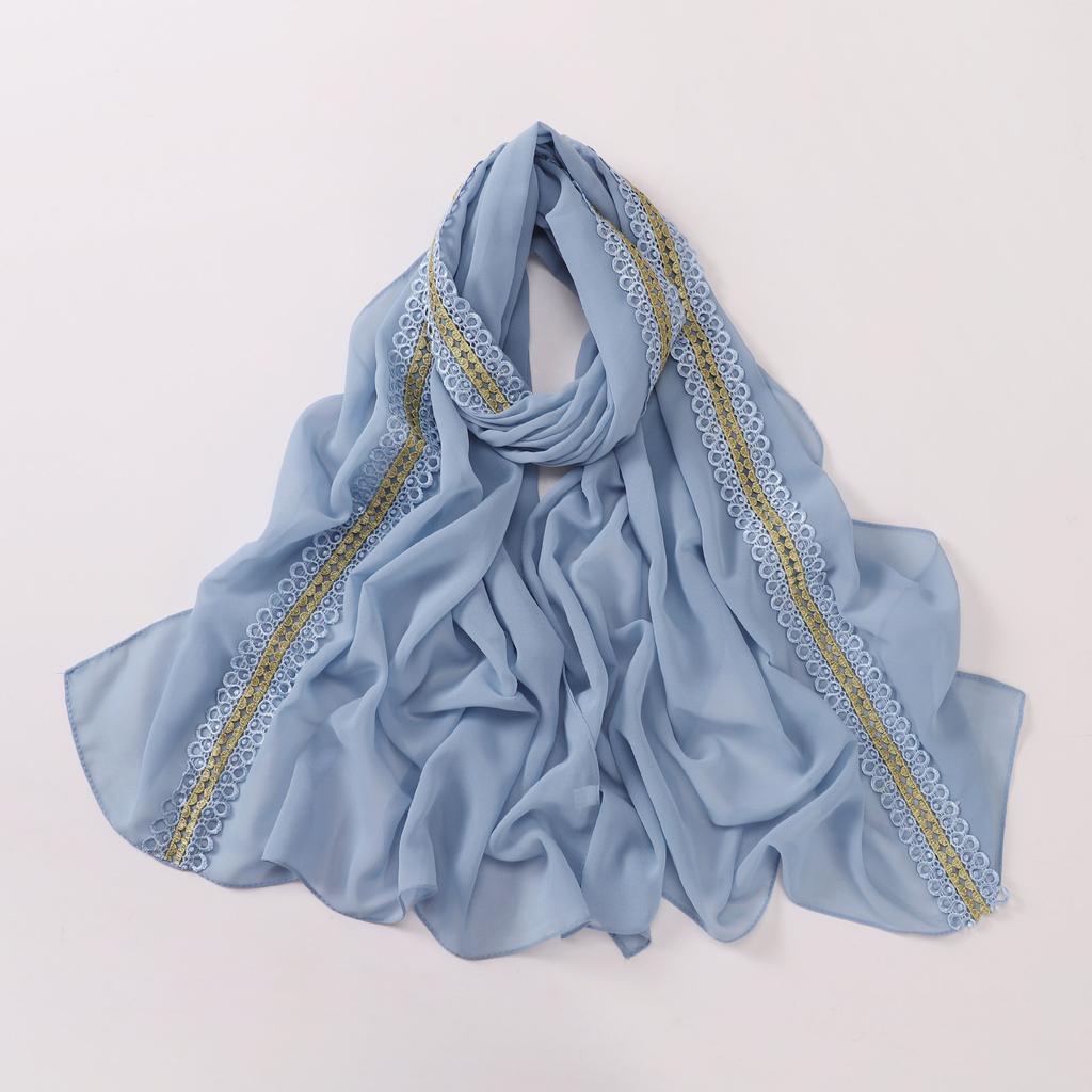 Colored Lace Pearl Bubble Chiffon Hijabs For Women Shawl Scarf High Quality Beads Headband Wrap Foulard Muslim Hijab Turban
