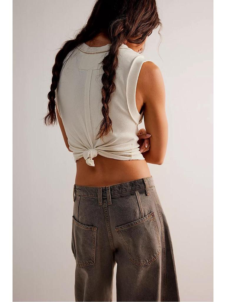 2026 Cross-Border European & American Women's Washed Denim Wide-Leg Pants, Mid-Low Waist, Fashion Casual Style