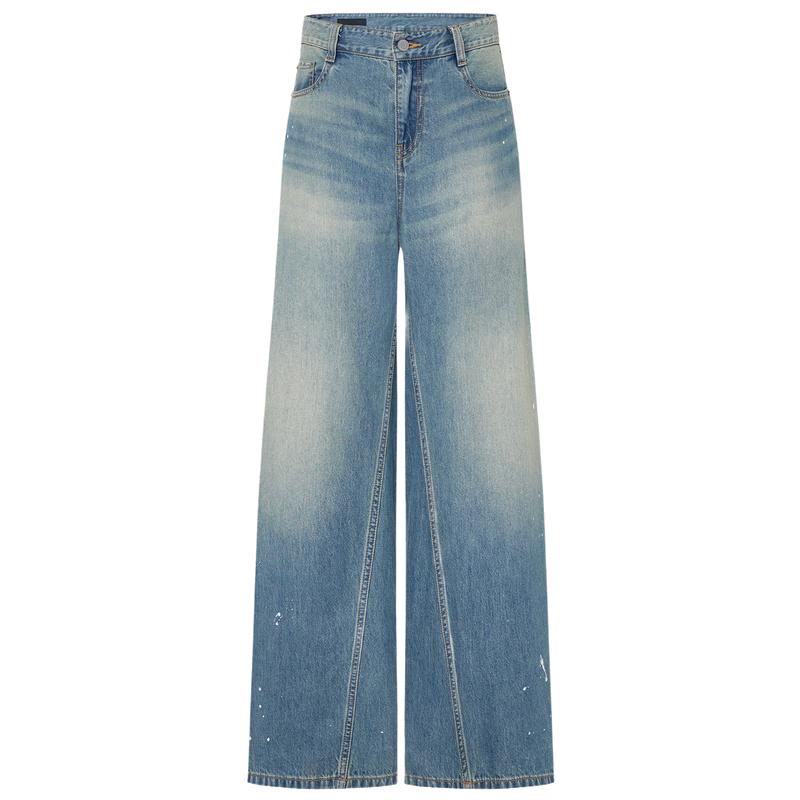 MO&Co. Vintage Washed Ink Splash Wide Leg Denim Jeans