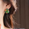 Beads Vintage Earrings Gold Metal Women Stud Earrings Fashion Green Beaded Earrings  Party