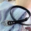 Sleek Versatile Womens Korean Circle Buckle Denim Belt Crafted From Quality Pu Style For