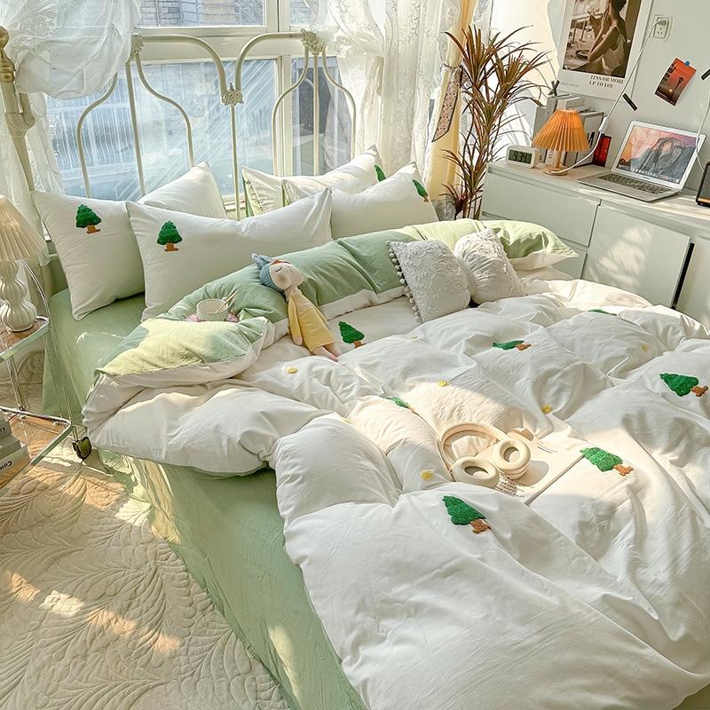 

Комплект постельного белья из 3 предметов зеленый вышивка рождественской елки Комплект пододеяльника удобный комплект пододеяльника для Всех Сезонов 135x200cm3pcs