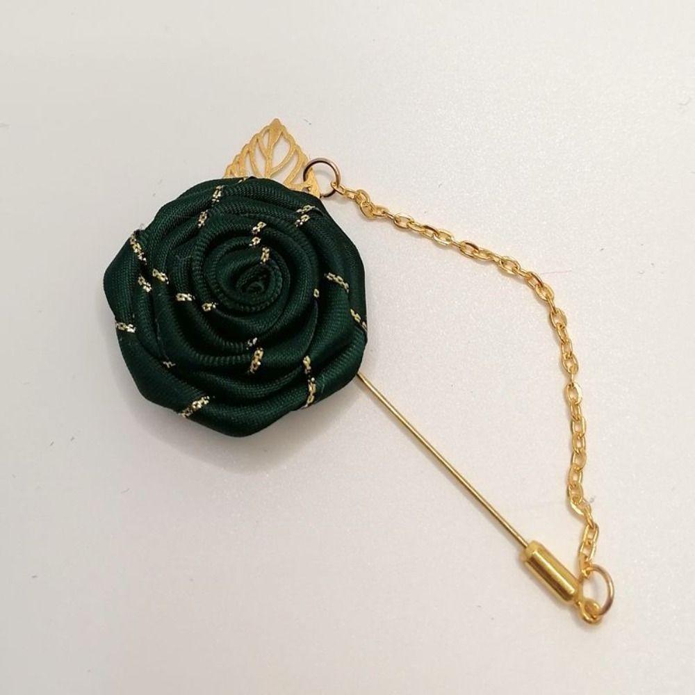 Personality Zinc Zinc Alloy Colorful Rose Collar Needle Leaf Lapel Decoration Cloth Floral Badge Men Corsage