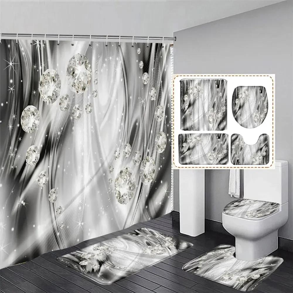 Elegant Bouquet Of Fantastic White Flowers 3D Style Shower Curtain Bathroom Curtain With Bath Rug Carpet Set Floral Home Decor