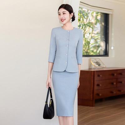 Tluoman Women's Light Blue 3/4 Sleeve Cool Summer Skirt Suit