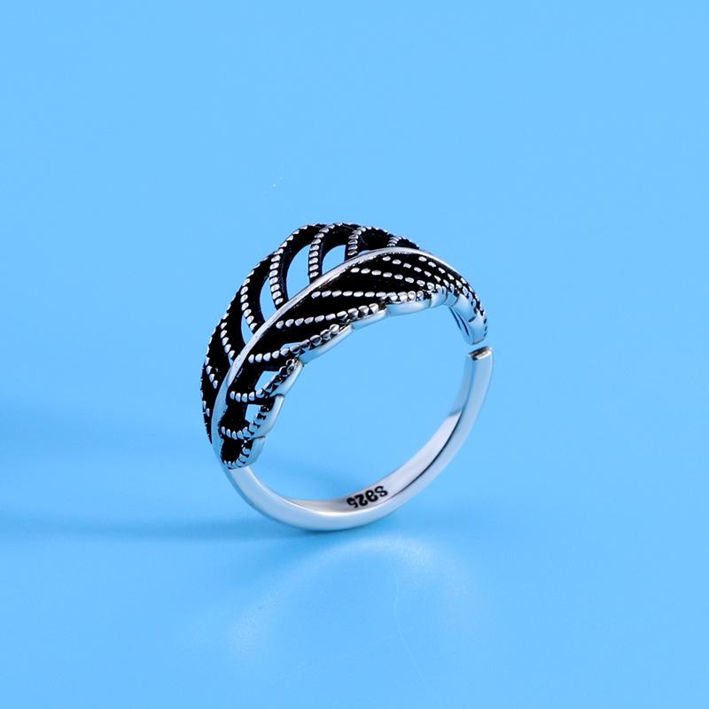 BELLA BOX Cross-border Leaf-shaped Opening Retro Ring, Simple And Cold Style For Women, Adjustable Index Finger Ring, Fresh And Unique Ring