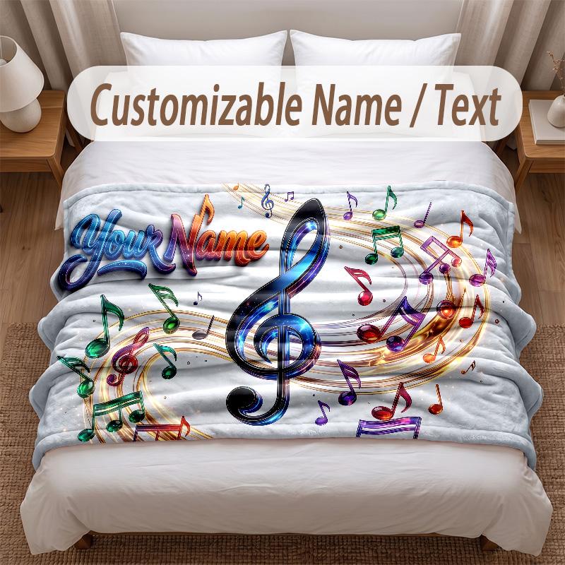 Music General Theme Soft Blanket Personalized Custom Name Text Print Warm Blanket Home Sofa Bedroom Decor