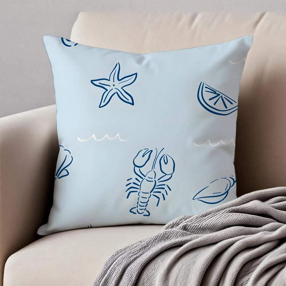 Casual Marine Organism Cushion Cover Pillowcase Antidustmite Invisible Zipper Short Plush Sofa Cushion