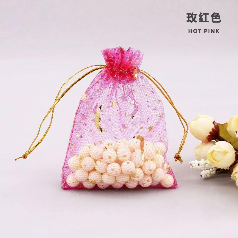 20PCS Moon Stars Drawstring Organza Bags Jewelry Gift Bags Pouches Gold Star Organza Favor Pouches for Christmas Wedding