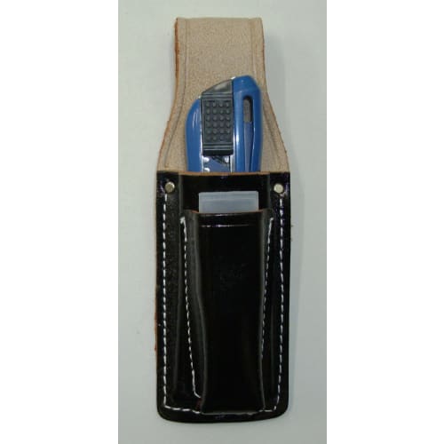 Kozuchi Black Split Leather Cutter Case with Replacement Blades, Embossed, SI-08