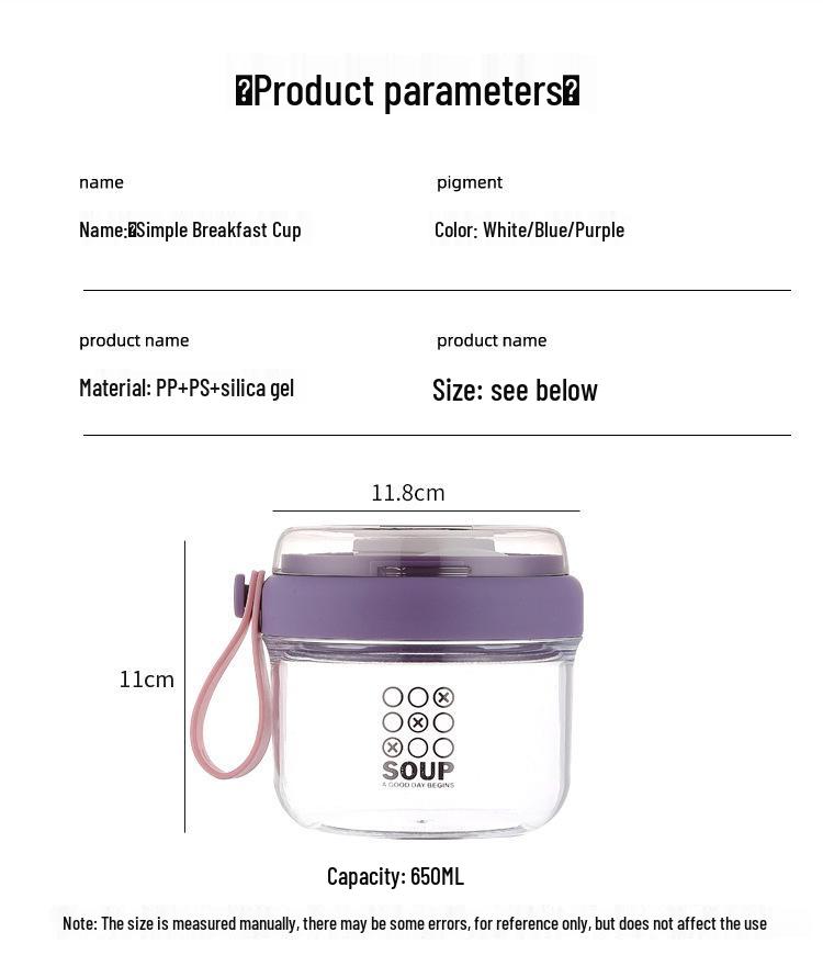 Portable Breakfast Cup with Lid & Spoon - Versatile for Salad, Oatmeal, Yogurt, or Overnight Meals