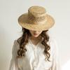 European and American Spring and Summer New Hollowed-out Hand-woven Raffia Round Top Wide-brimmed Straw Hat Outdoor Beach Sun Protection Visor Tide
