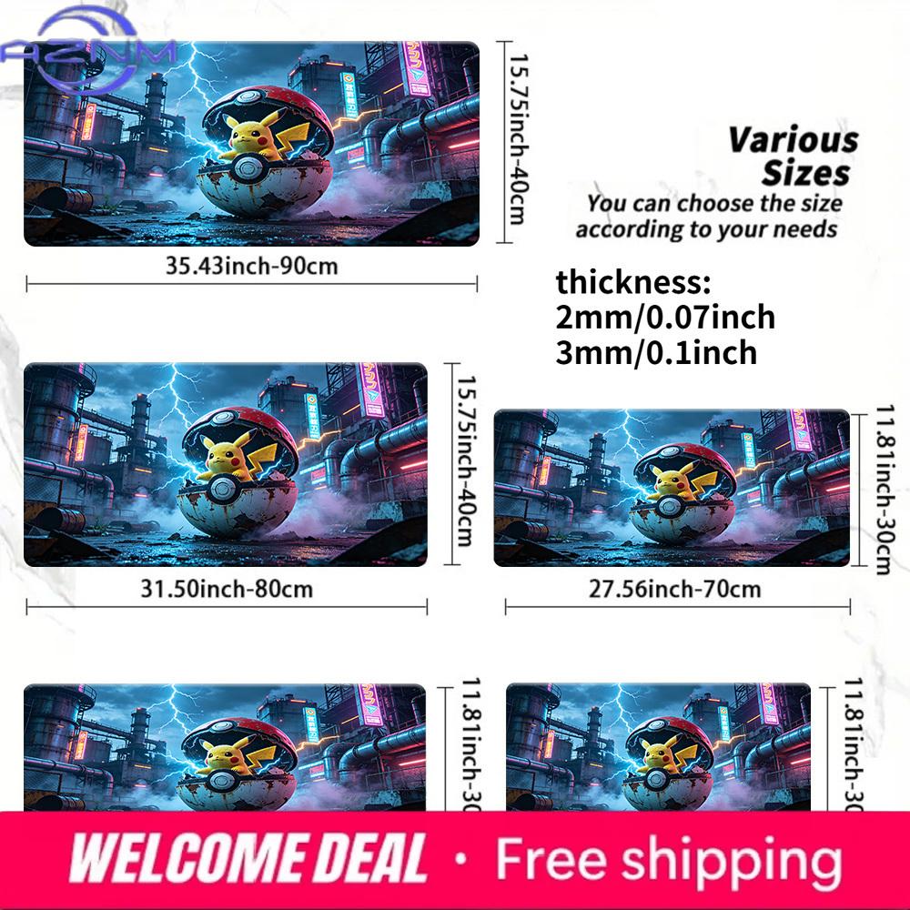 Open Pokeball Pikachu Industrial Gaming Mouse Pad with NonSlip Rubber Base 30x80x0.2cm