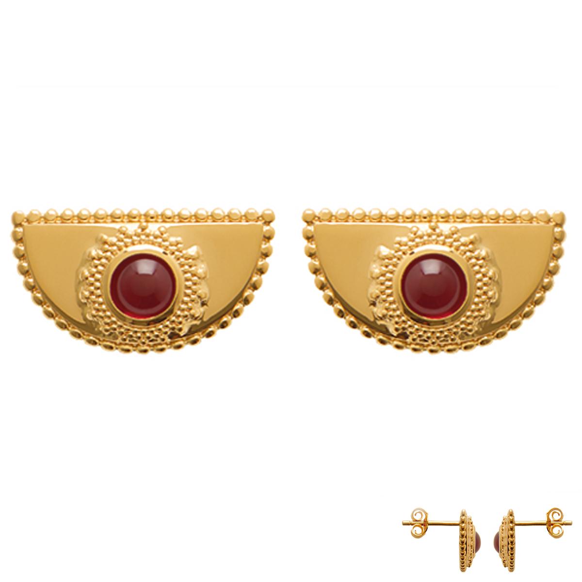 

Les Trésors De Lily [Q4951] - Boucles Plaqué Or Cleopatra rouge doré - 19x10 mm