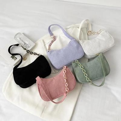 Mode Vintage Handtaschen Frauen Herbst Winter Cord Unterarm Tasche Zipper Schulter Kleine Taschen Weibliche Weiche Casual Kupplung Handtasche