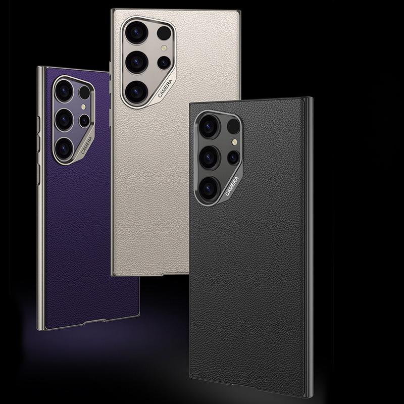 Suitable for Samsung S24Ultra Mobile Phone Case S24uc Pure Pigment Leather S24Ultra Anti Fall Simple Wind Protection Case