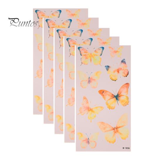Removable Tattoo Stickers 5 Sheets Butterfly Stickers, Waterproof Temporary Flower Tattoos, Colorful Non-irritating Decals Face Body Tattoos