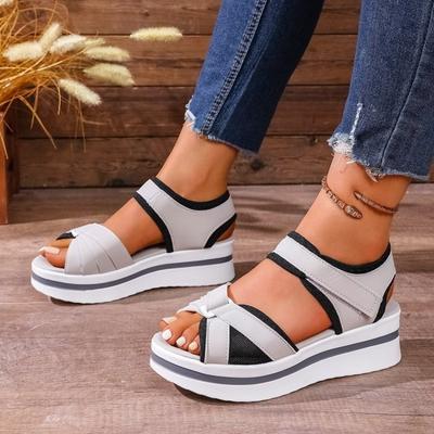 New Large-sized Thick-soled Sandals, Women's Flat Velcro Beach Shoes
