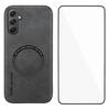 WANLONFENG YBP Series For Samsung Galaxy A35 5G Magnetic Case with Tempered Glass Film PU+TPU Phone Cover Large Cutout