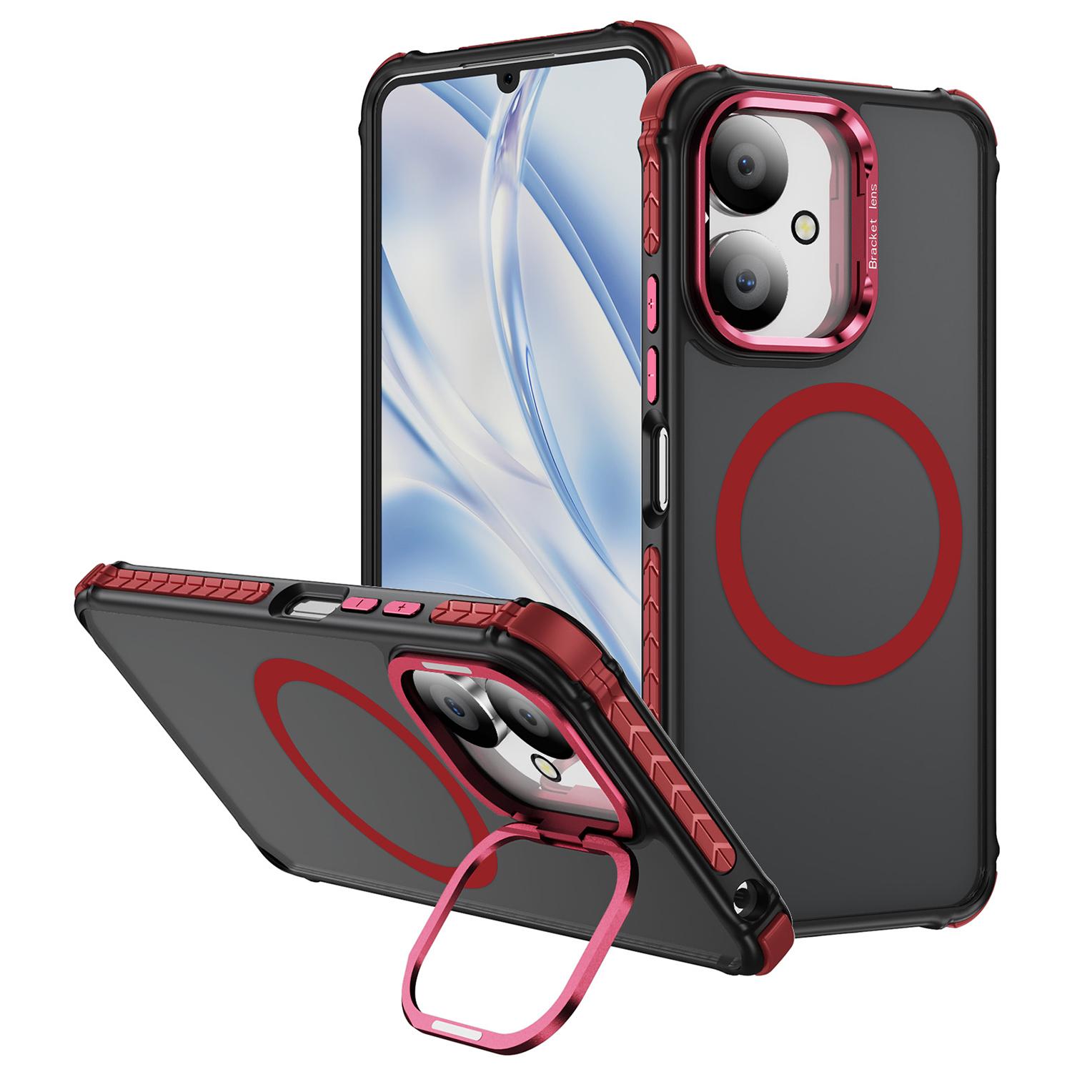 

Matte Phone Cover for Xiaomi Redmi 13C 5G/13C 4G/13R 5G/Poco M6 5G Magnetic Case with Lens Kickstand Red