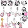 Romantic Sweetheart Pink Color Charms Bead 925 Silver Zircon Love Heart Pendants Fit Original Bracelet DIY Jewelry Gift
