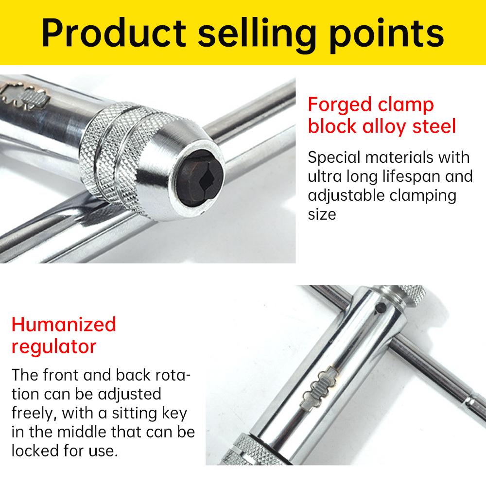 Stainless Steel Ratcheting Tap Wrench Adjustable T-Handle Plug Tap Metric Screw Tap Drill Thread ToolM3 M4 M5 M6 M8 Hand Tools