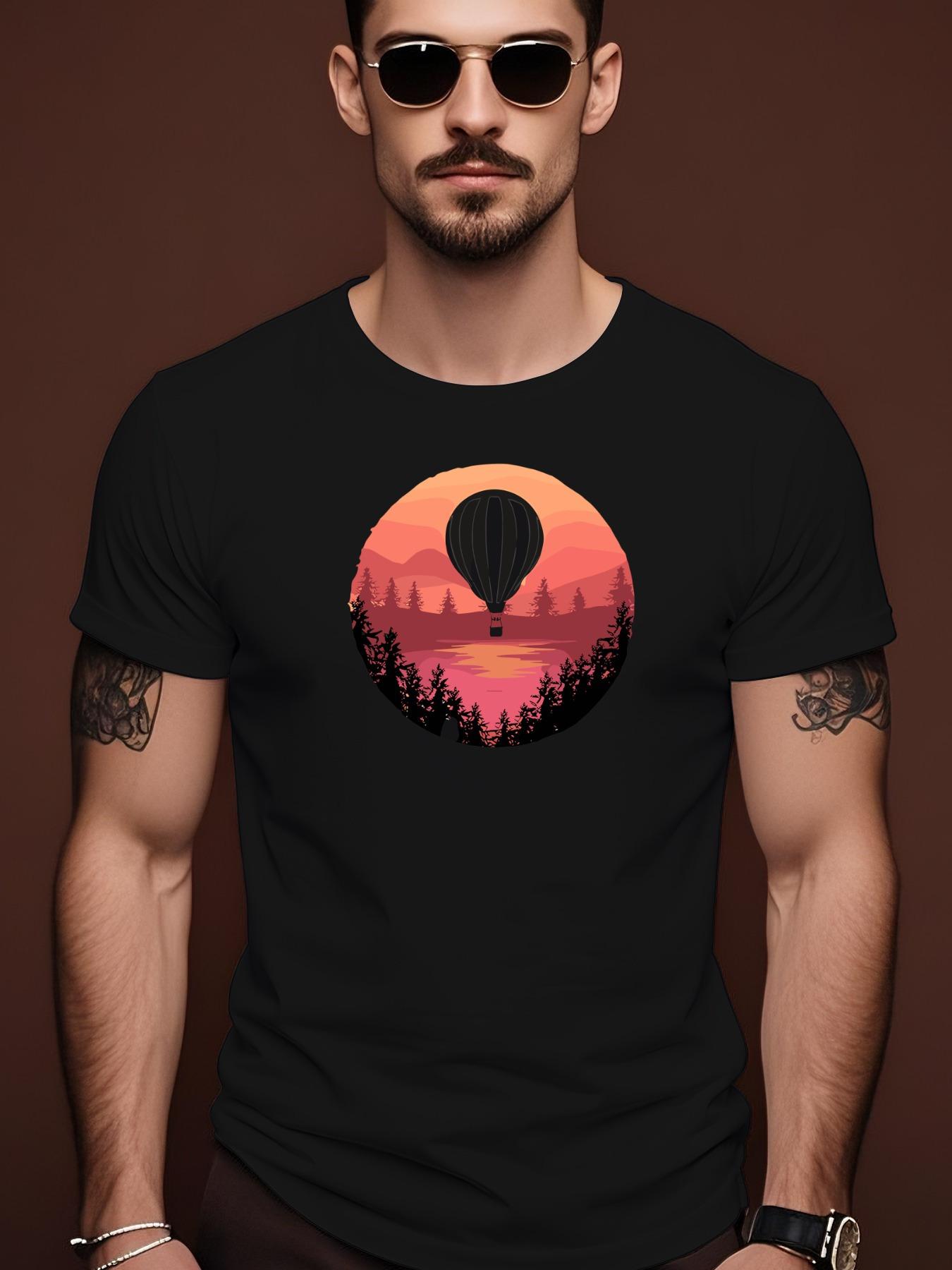 Summer Casual Crew Neck Tshirt with Scenic Landscape Desi... M