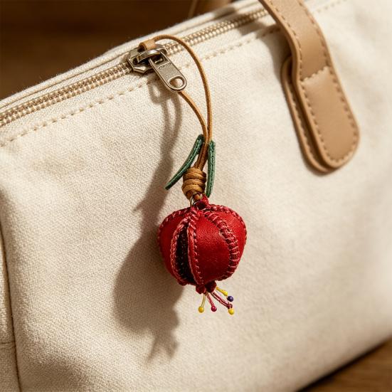 Granatapfel Leder Schlüsselanhänger Handgefertigt Pflanzlich gegerbt Frucht Anhänger Echtes Leder Tasche Anhänger Geldbörse