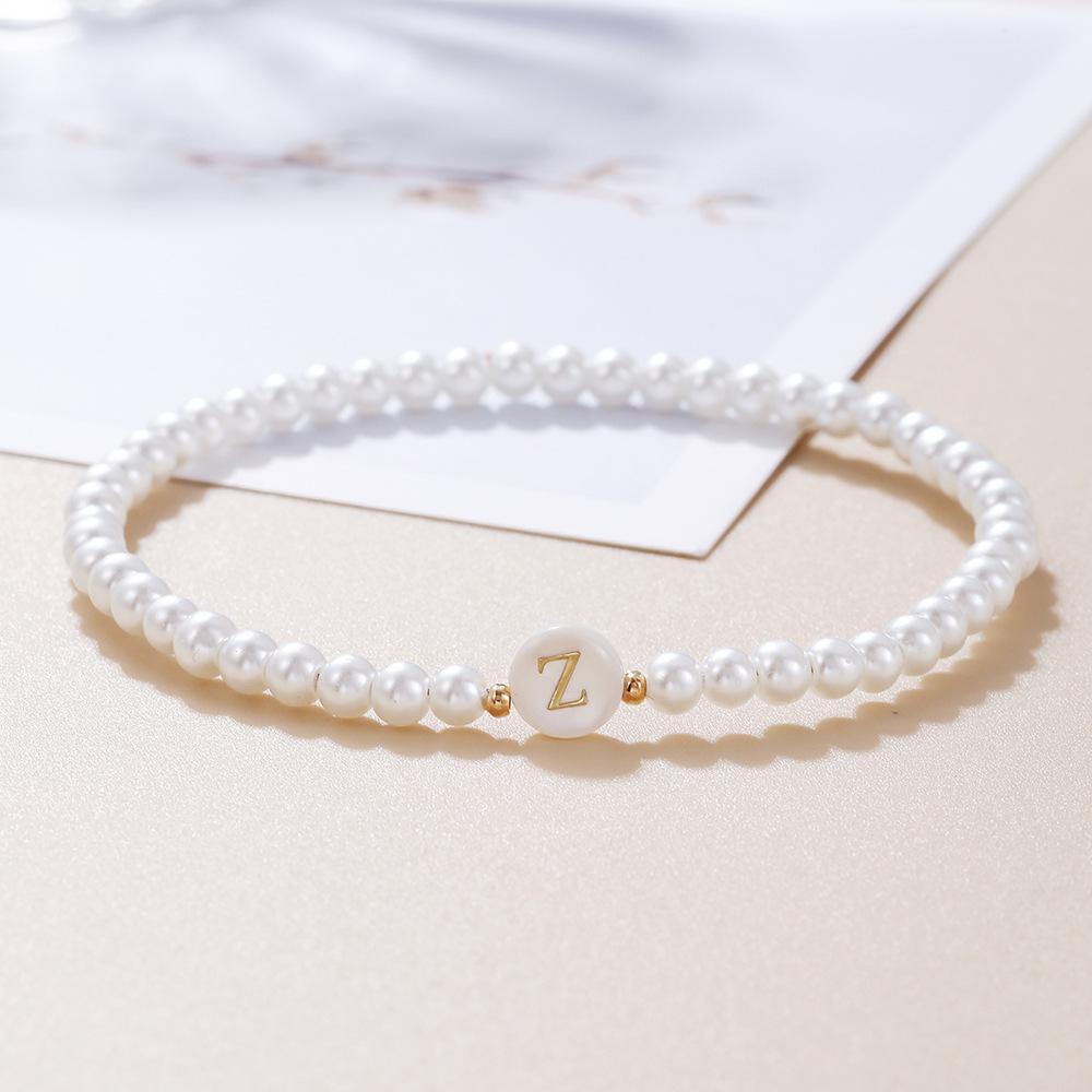 26 Alphabet Letter Shell Charm Artificial Pearl Bracelets Women Girl Charming Simulated Pearl Beads Wristband Bracelets Jewelry