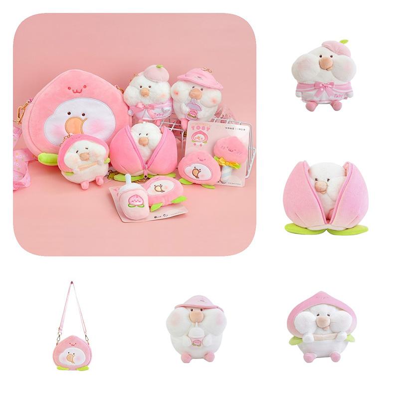 Peach Toby Plush Toy Stuffed Doll Pillow Out Storage Messenger Bag Girls Gift