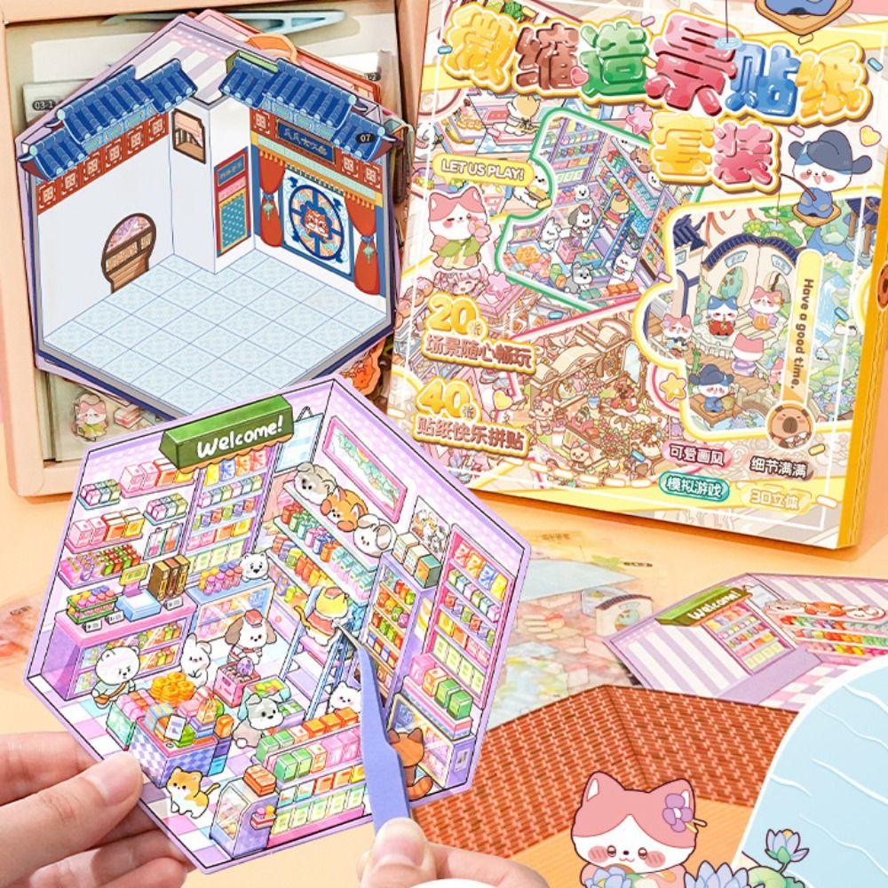 20 In 1 Landscape Sticker Book Capybara Cabin Scene Decorative Decals  Student