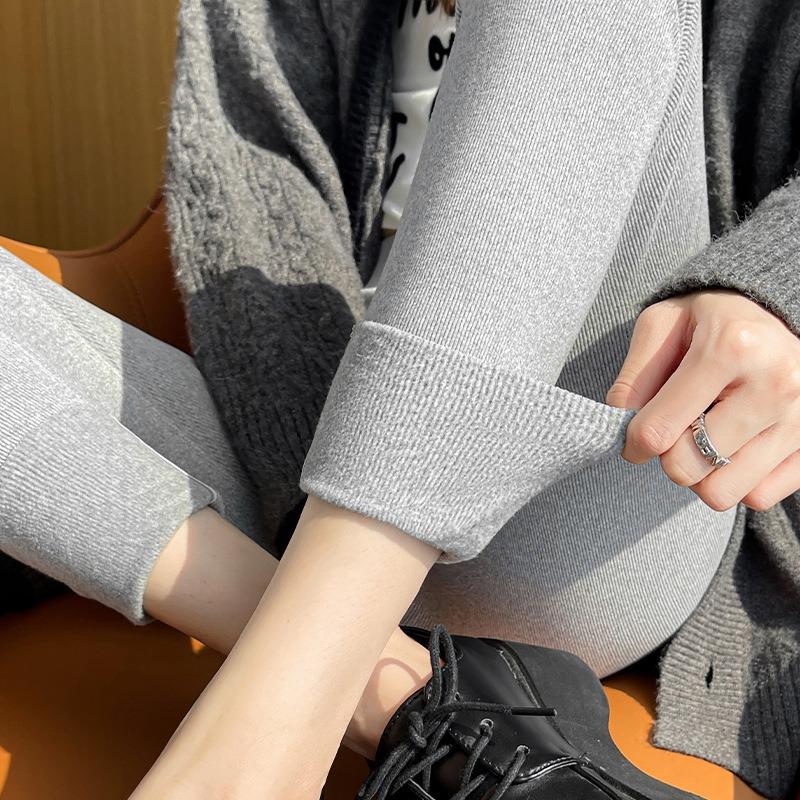 Leggings Women's Outer Wear Autumn and Winter New Abraded Thermal Pants Solid Color Cotton Threaded Velvet Gray Leggings Large Size