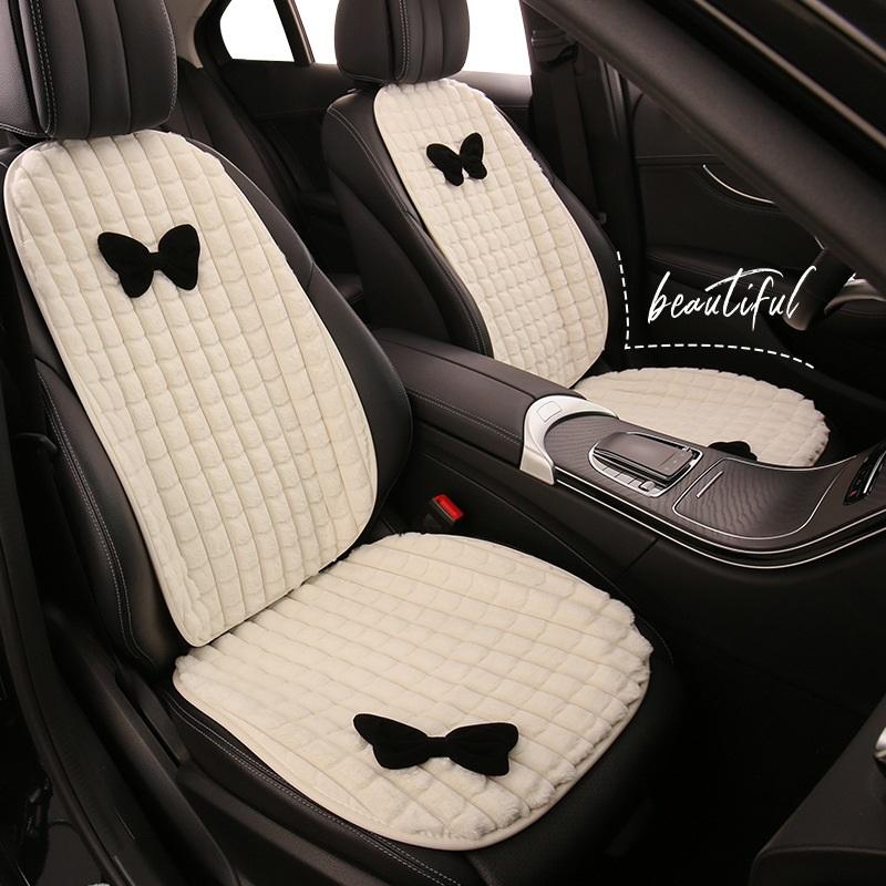 Bowknot Women's Car Seat Cover Winter Plush Warm Girl Cute Car Cushion Bow Headrest Waist Pink Interior Accessories