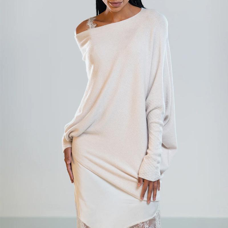 2023 Autumn/Winter Solid Color Round Neck Long Sleeve Comfortable Knitted Ruched Pullover
