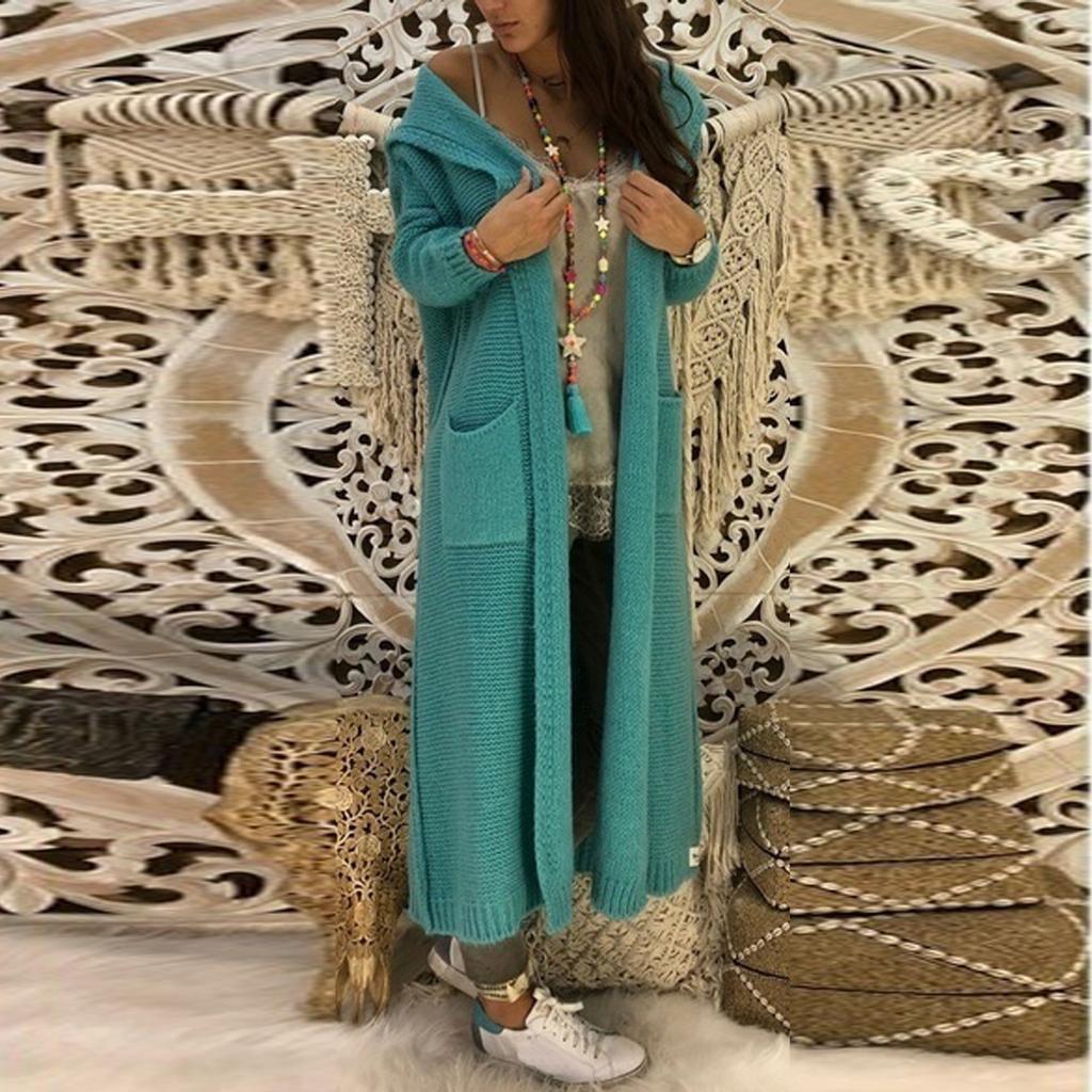 Womens Long Cardigan Sweaters Hooded Knitted Oversized Sweater Coat