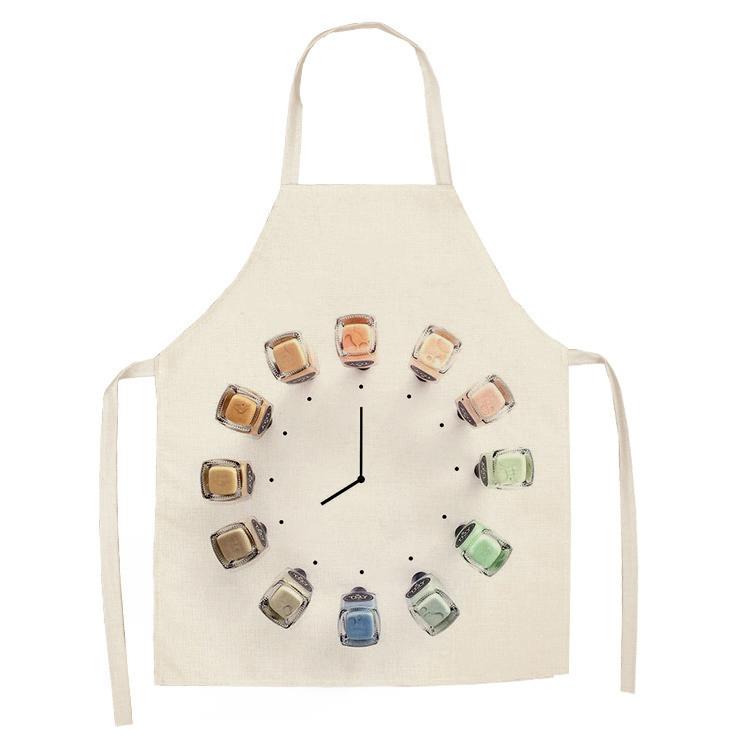 New Linen Colorful Nail Polish Cosmetics Theme Print Kitchen Aprons Unisex Dinner Party Cooking Bib Funny Cleaning Apron Barber
