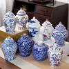 Gold-plated Ceramic Tea Jar Vintage Blue and White Porcelain Sealed Storage Jar Moisture-proof Candy Tea Pot Storage Container