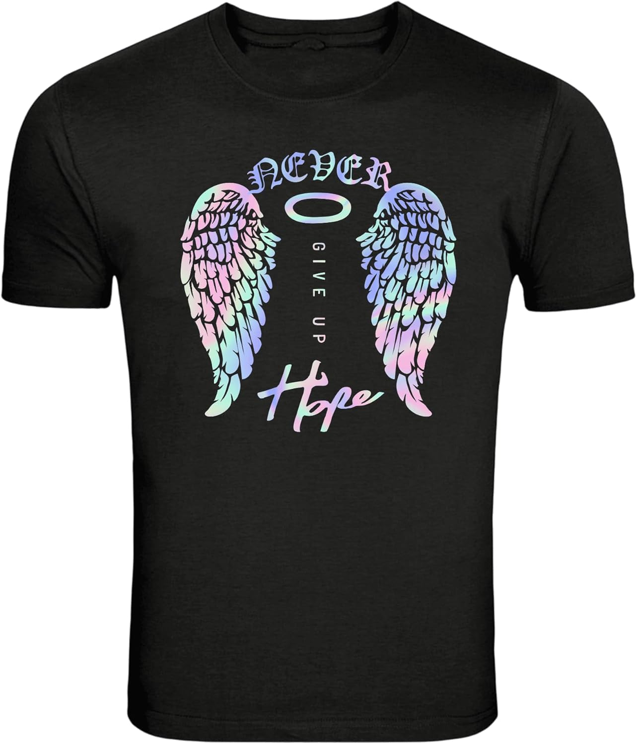 Never Give Up Hope Angel Wings Graphic T-Shirt S