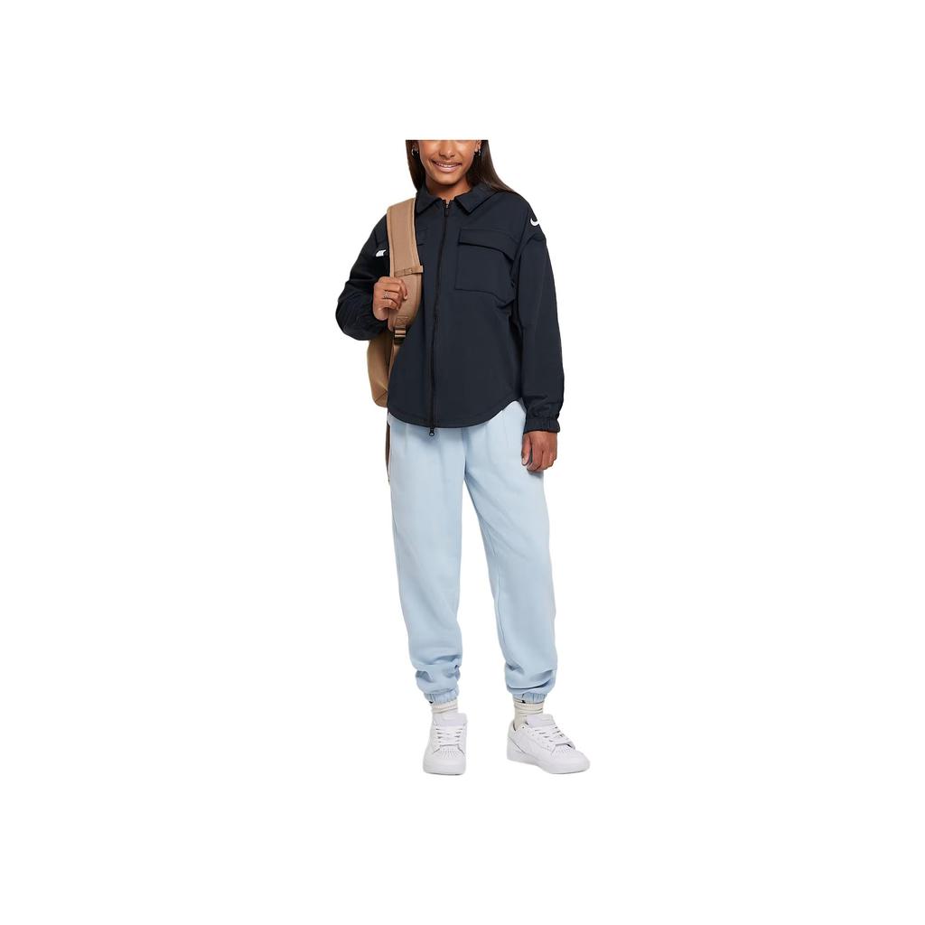 Nike Jacket Kids Logo Print Pocket Zipper Long Sleeve Kids Jackets Black FZ5552-010