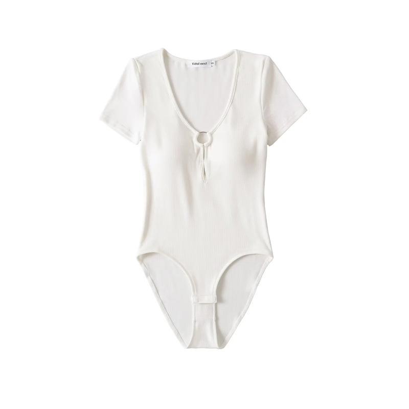 

Pure Desire Women s Slim-fit Sleeveless V-neck Bodysuit with Chest Pads - Sexy Summer Cutout Top Medium белый