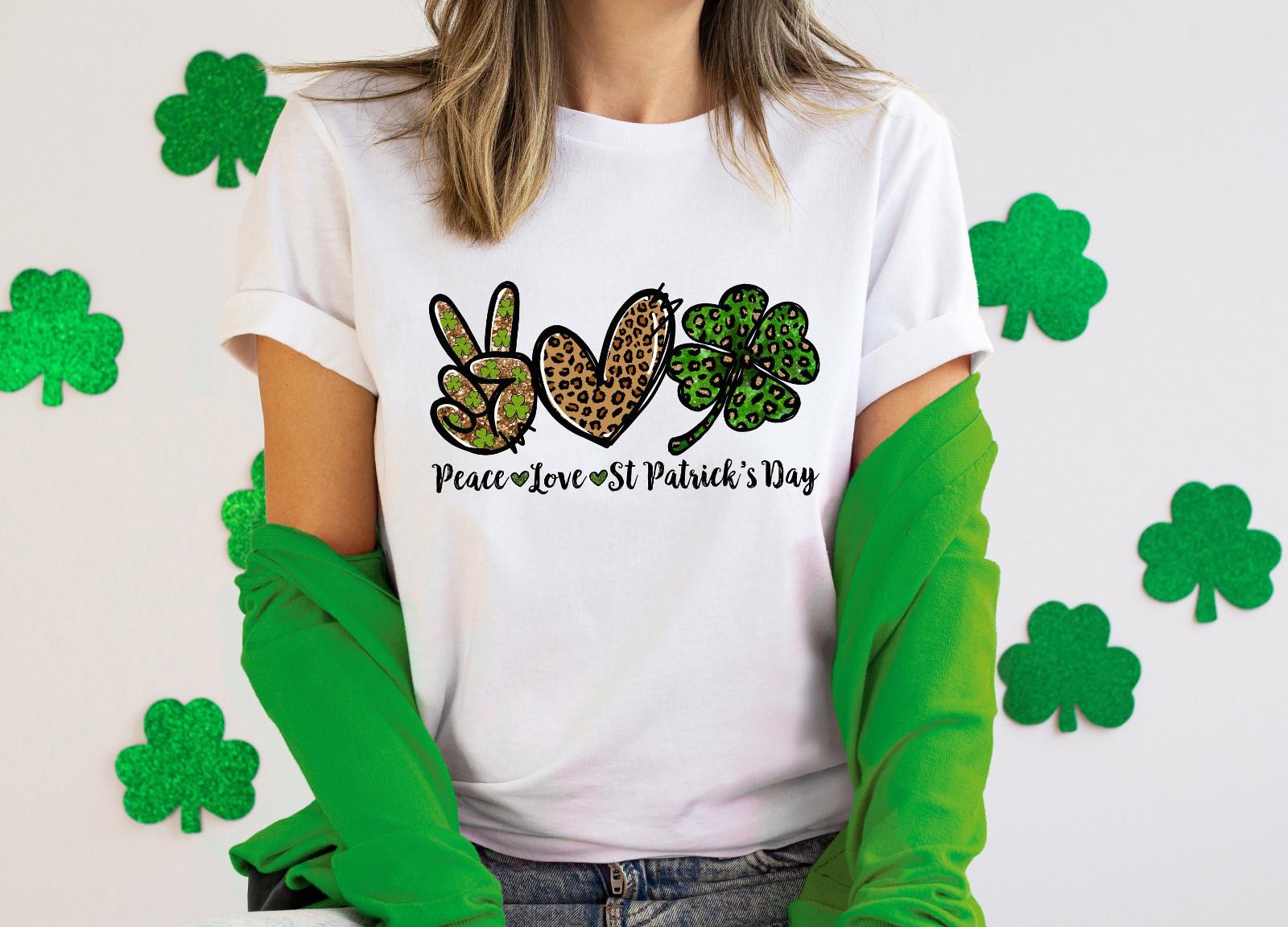 Peace Love St Patricks Day Shirt Shamrock leaf Happy St Patricks day Lucky Leopa S