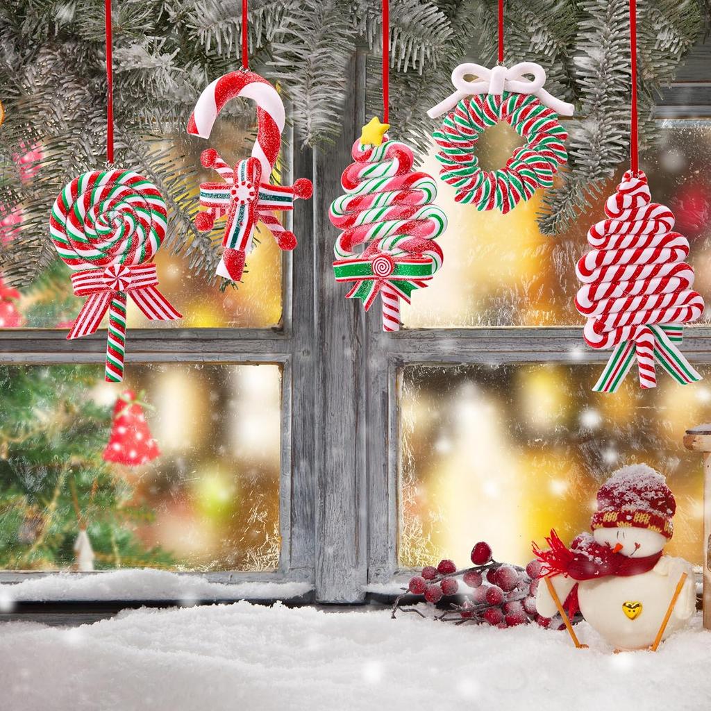 JOYFY 12 ks vánoční ozdoba lízátko s proužky, věnce, vánoční stromky a lízátka, pro vánoční dekoraci