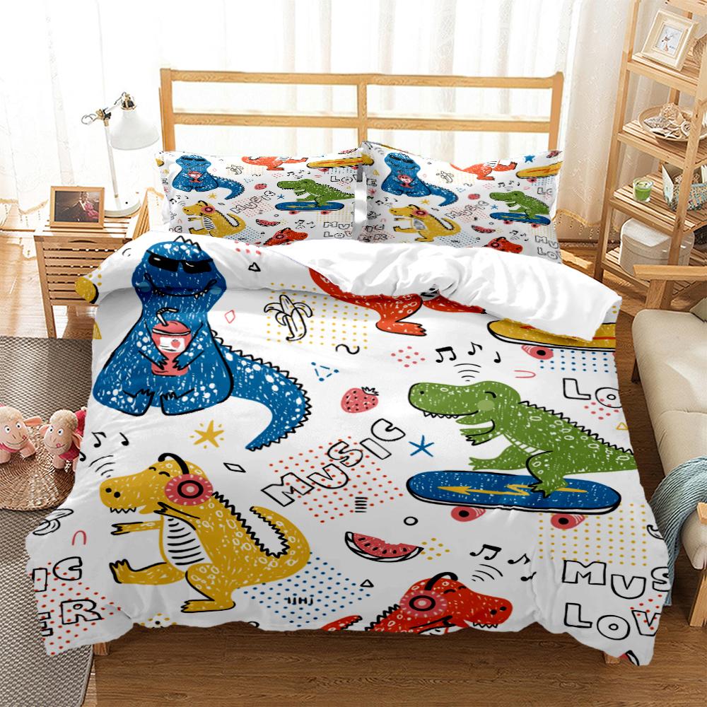 Comforter Cartoon Dinosaur Hd Print Polyester Bedding Setsteens Boy Girl Or Adults For Beds King Size Bedding Set
