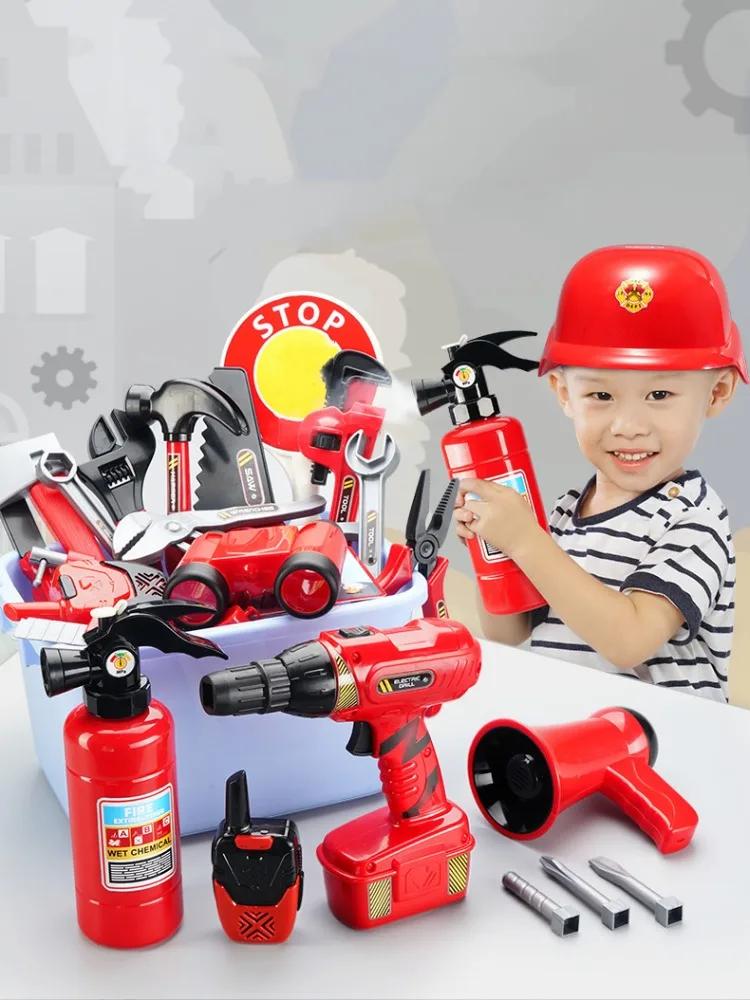 Kinder Feuerwehrmann Cosplay Set Kind Rollenspiel Puzzle Erleuchtung Simulation Wartungskiste Brandschutzwissen Lernen