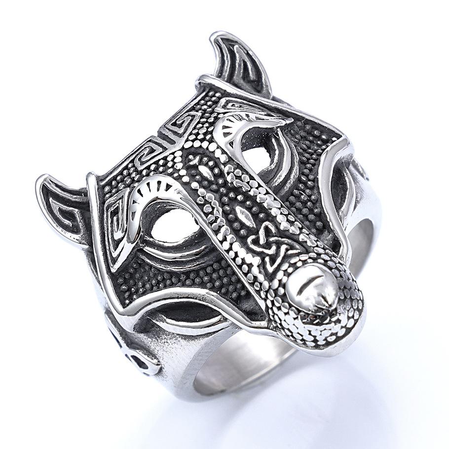 04203 Personalized Retro Ancient Greek Mythology Viking Legend Logo Wolf Ring