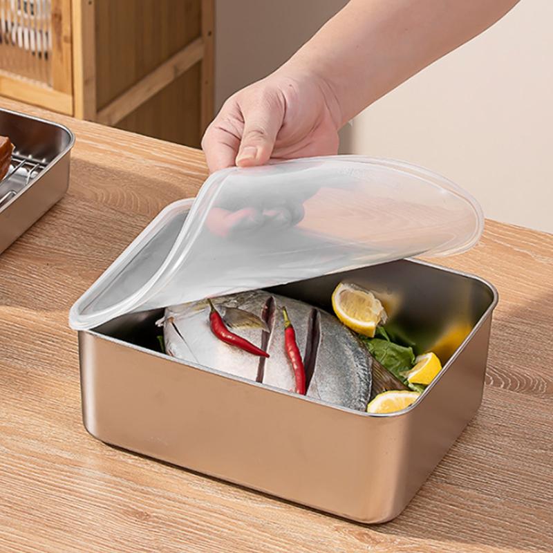 Stainless Steel Fresh-Keeping Box Equipped Vegetable Small Ingredient Box Sealed Lid Refrigerator Food Fresh-Keeping Fruit Box