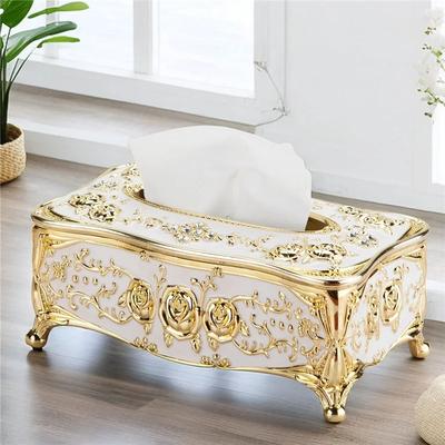 Golden Decorative Tissue Box Holder Rectangular Square Tissue Box Napkin Holder Home Decoration Suitable for Bathroom, Bedroom,
