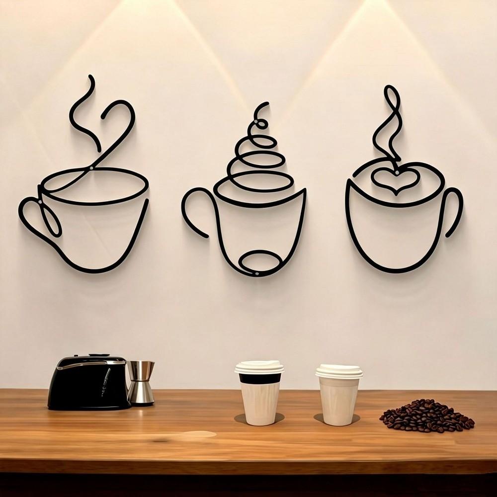 3pcs Minimalist Coffee Cup Wall Hangings Nordic Style Coffee Shop Decorations Wall Art Kitchen