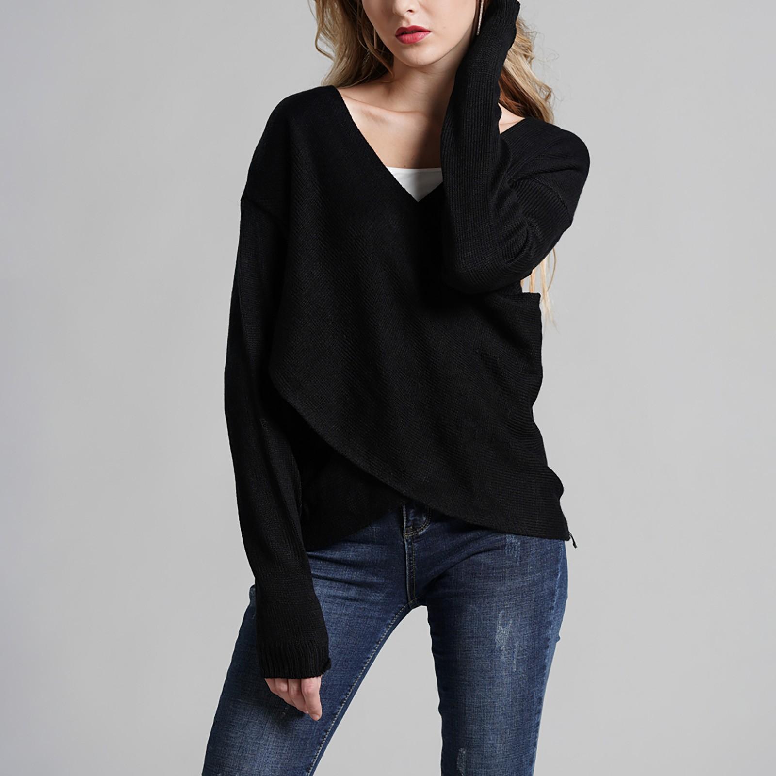 

Женский темпераментный повседневный свободный вязаный свитер с крестом XL чёрный