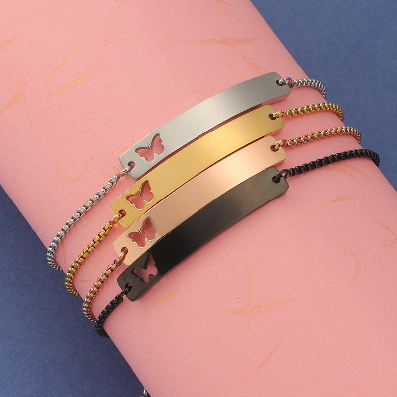 

Engravable Stainless Steel Butterfly Bar Bracelet with Adjustable Chain
